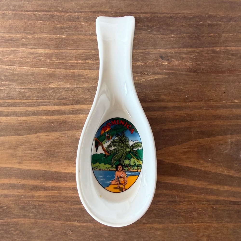 Dominica Ceramic Spoon Rest Parrot Tropical Beach Souvenir Kitchen Decor